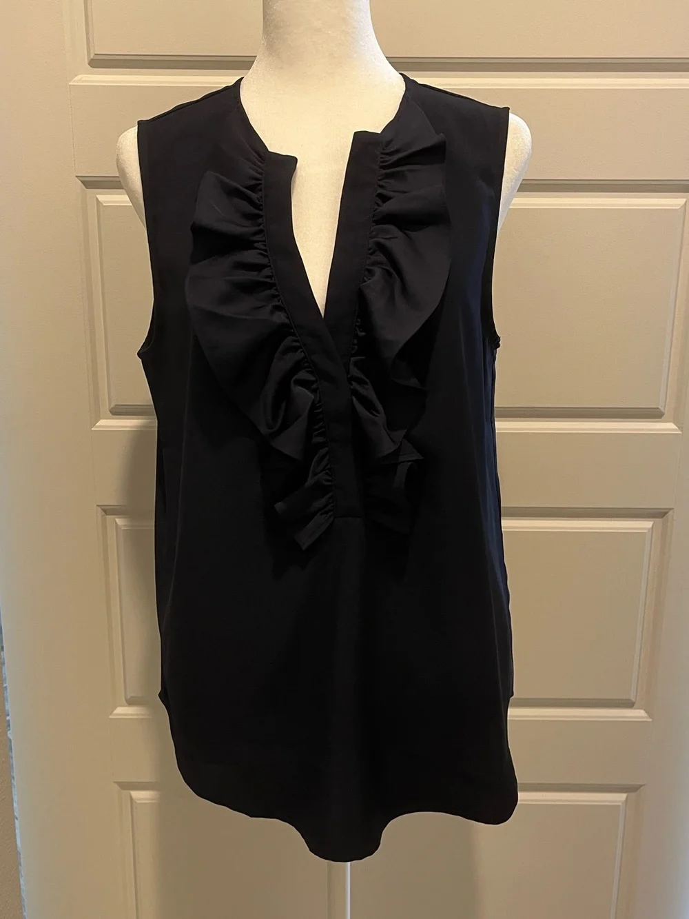 J. Crew Navy Ruffle Front Blouse